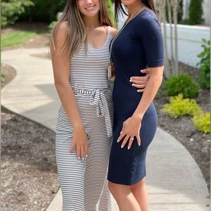 size small navy and white jumpsuit